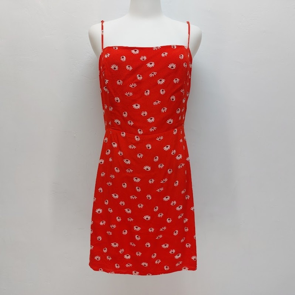 Wilfred Mini Daisy Floral Dress Women's 10 Red Cottagecore Boho Spaghetti Strap